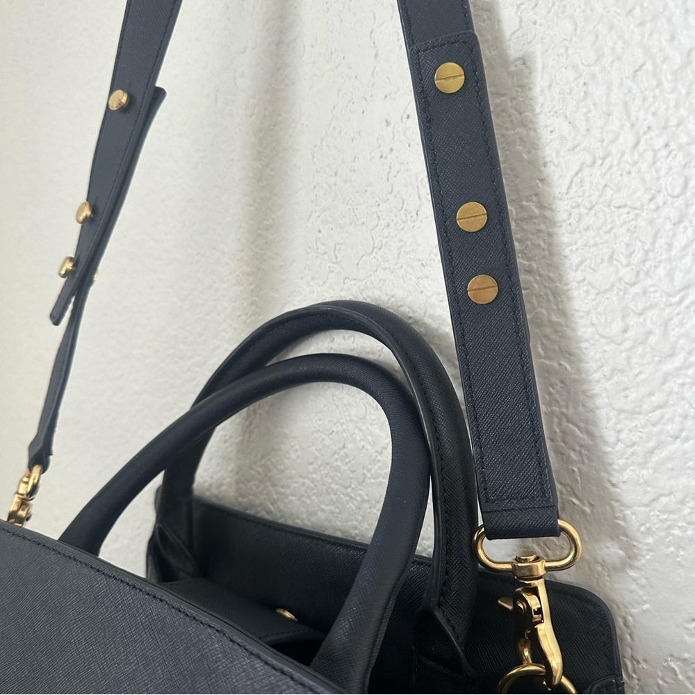 Zac Posen Eartha Satchel Navy Blue Patent Saffiano Leather Gold Purse Bag - Picture 14 of 14